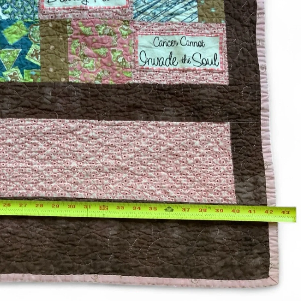 Handmade What Cancer Cannot Do Motivational Quilt for Cancer Warriors Pink Brown